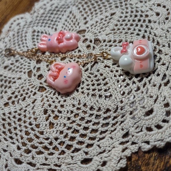 Charming Pink and White Bunny Bag Charm - Picture 3 of 8